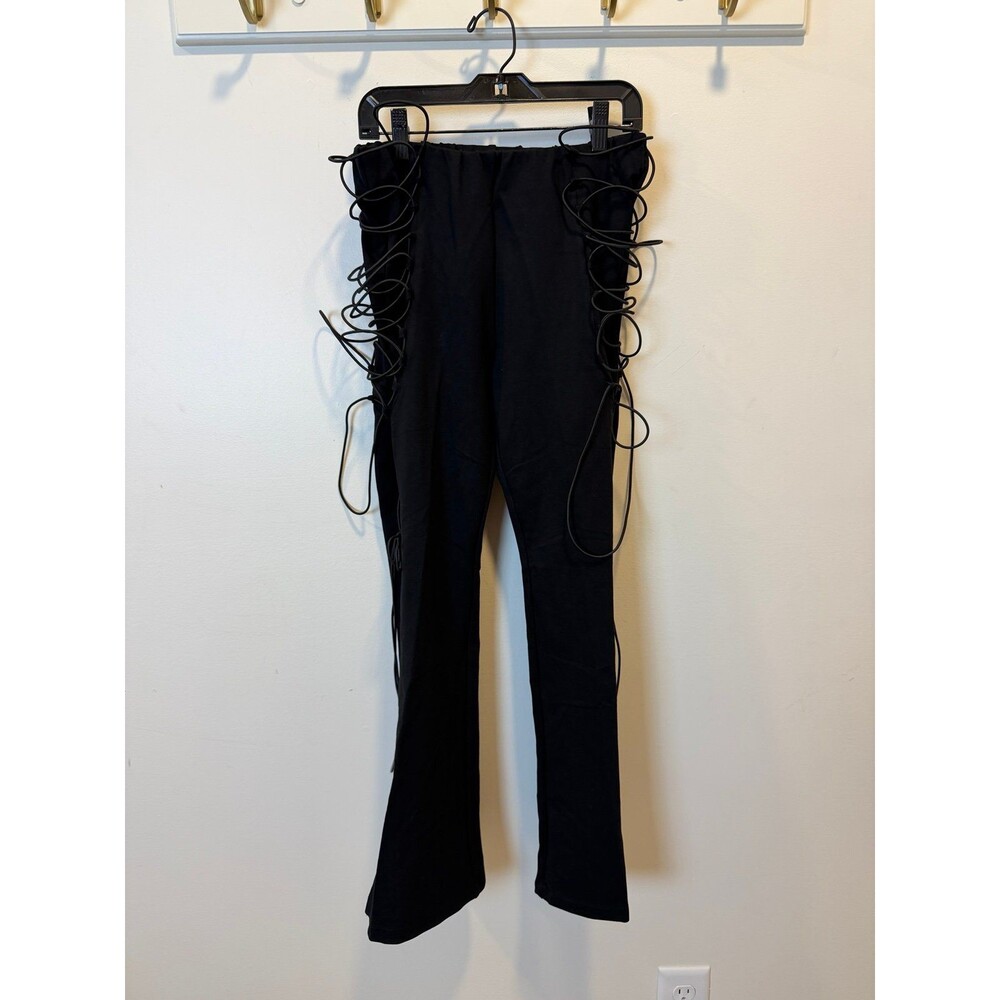 Noctex Black Lace Up Leggings Goth Punk Techwear High Rise Women’s Medium